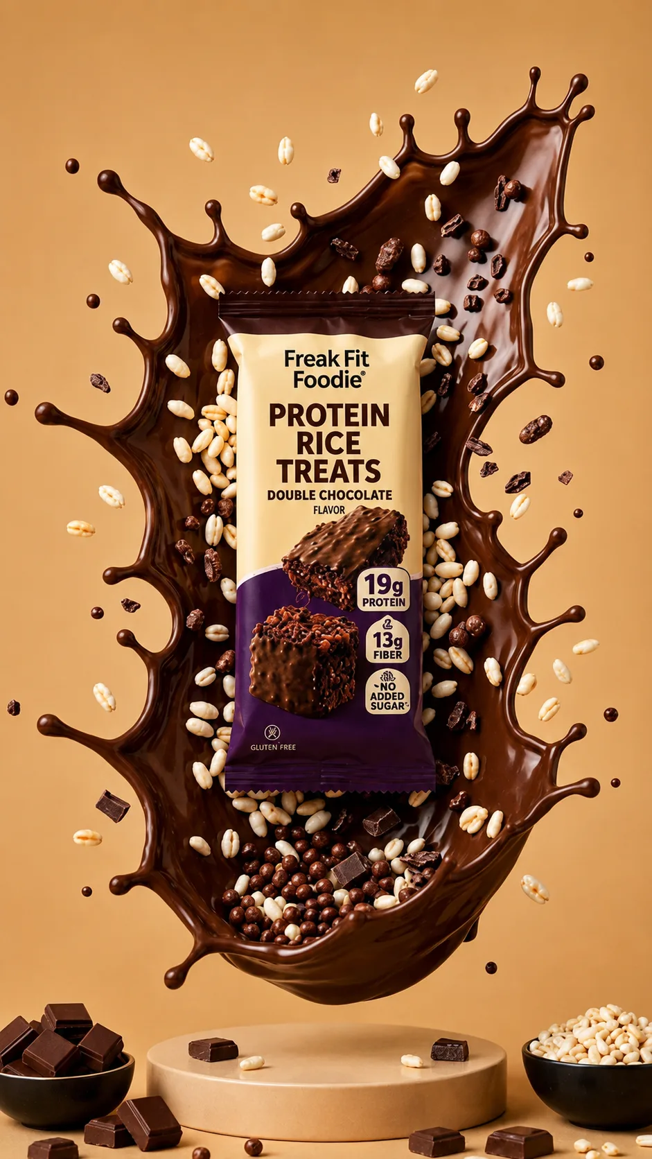 Freak Fit Foodie double chocolate protein rice treat bar - 19g protein, 0 sugar