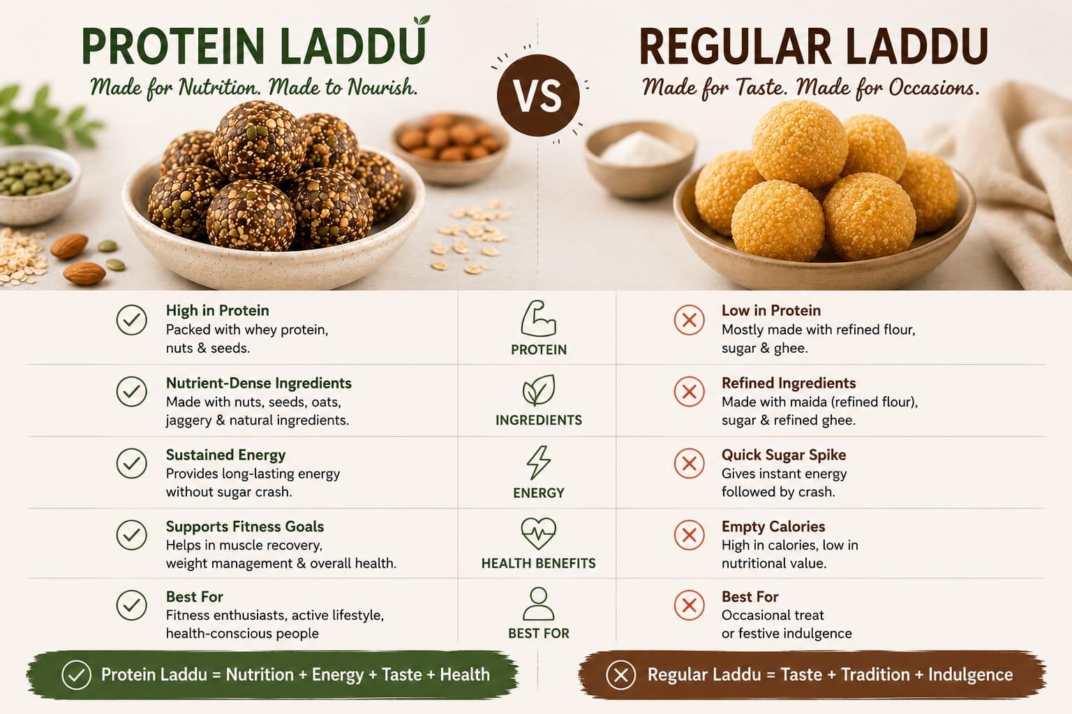 comparison protein laddu and regular boondi laddu